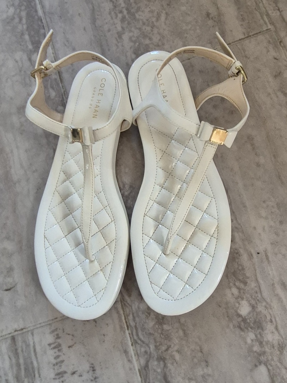 Cole Haan Women's Cream Quilted T-Strap Sandals
